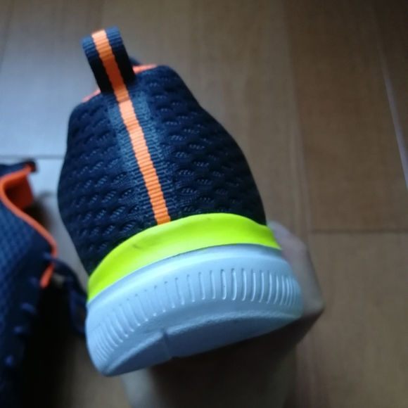 Skechers Flex Advantage Sneakers Navy with Neon Orange and Yellow MEN 6.5/ W 8.5 - Picture 10 of 13